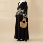 Floral Embroidered Crepe Open Abaya (ABA128)